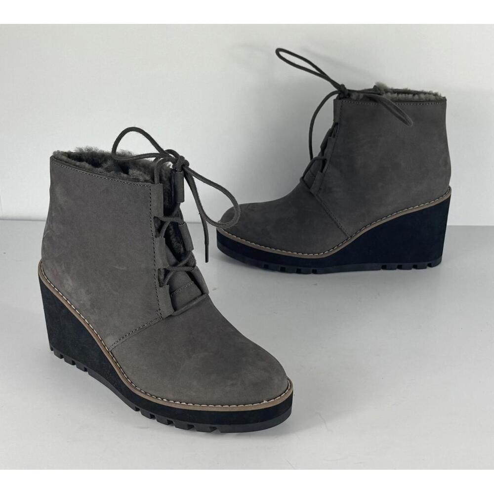 NEW! Eileen Fisher Alpine Genuine Shearling Wedge Bootie Gray Size US 6.5